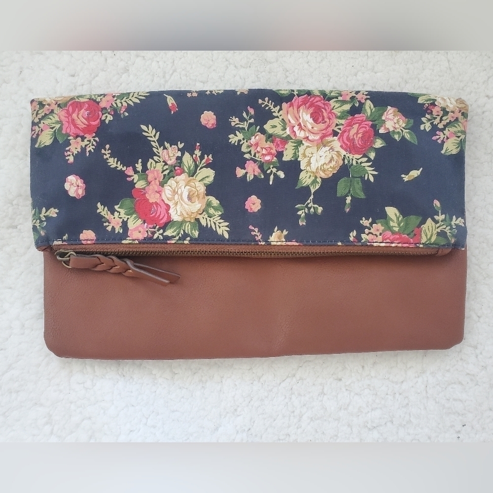 Floral fold over clutch purse Brown Leather No Brand